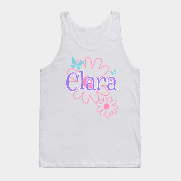 Clara Girls Name Daisy Butterflies Tank Top by xsylx